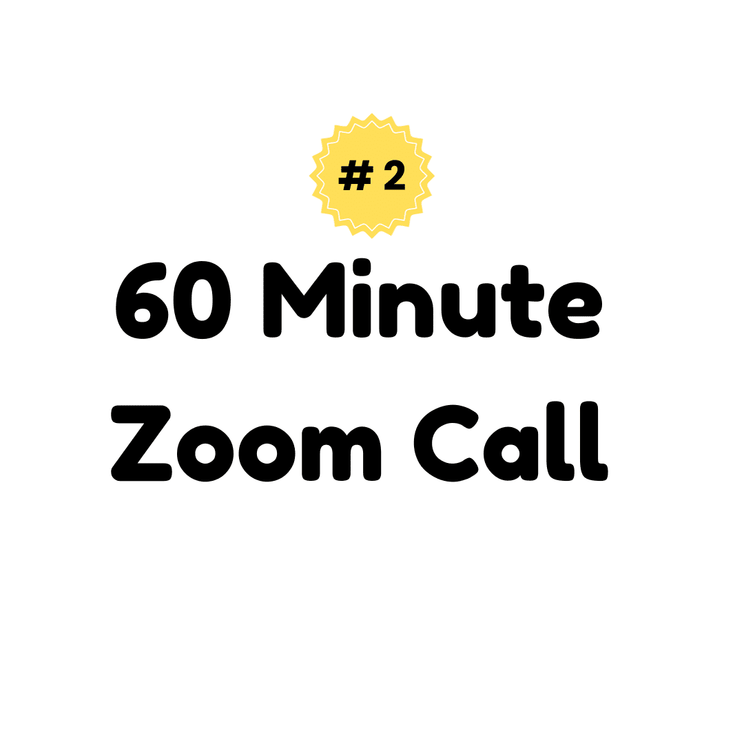 60 minute zoom call hashtag 2 written in black on white background