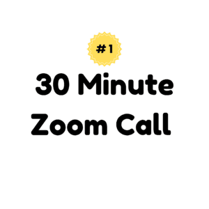30 minute zoom call hashtag 1 written in black on white background